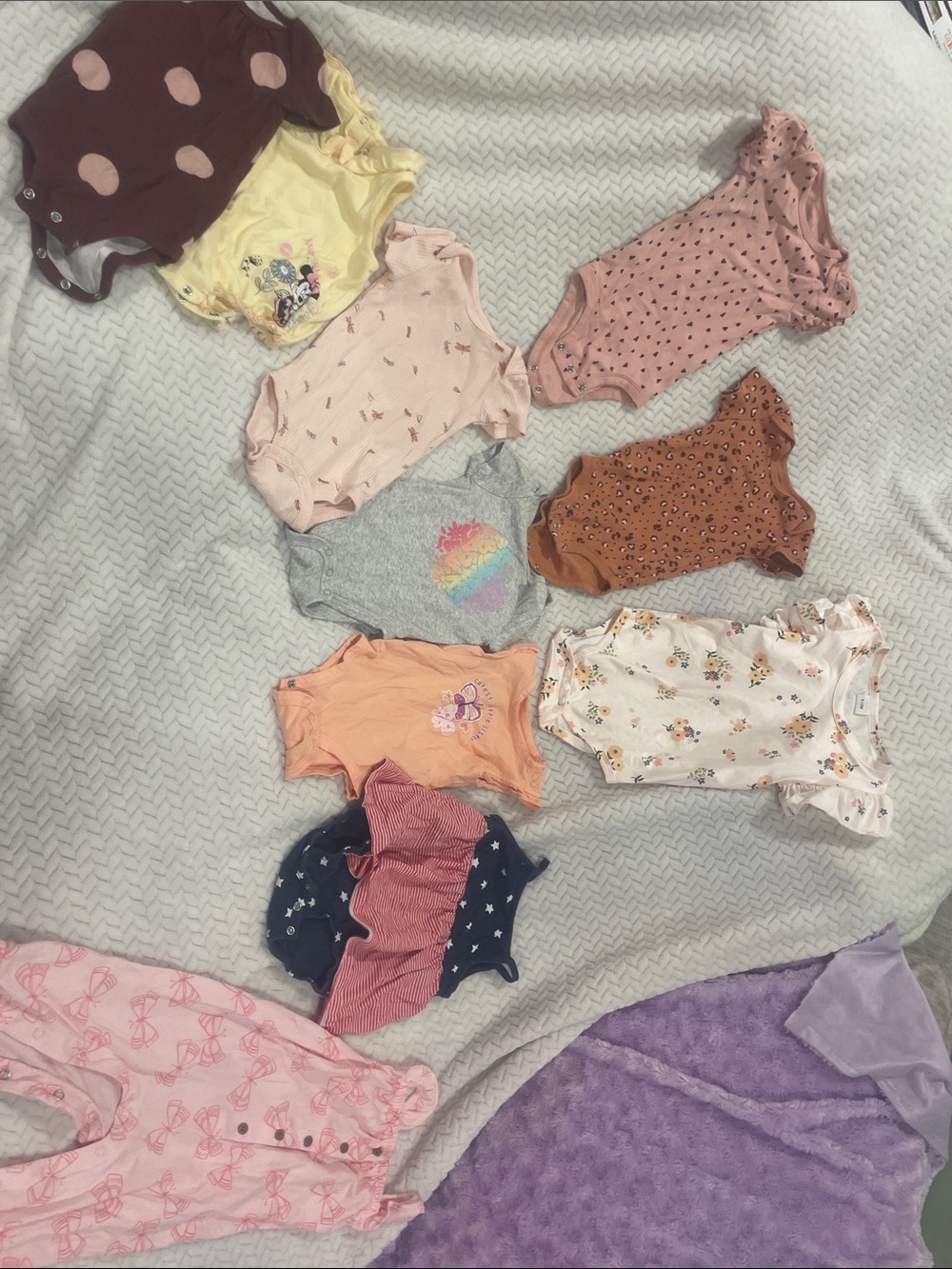 Assorted Girls' One-Piece Bodysuits - Pink, Peach, Rust, Gray, Yellow